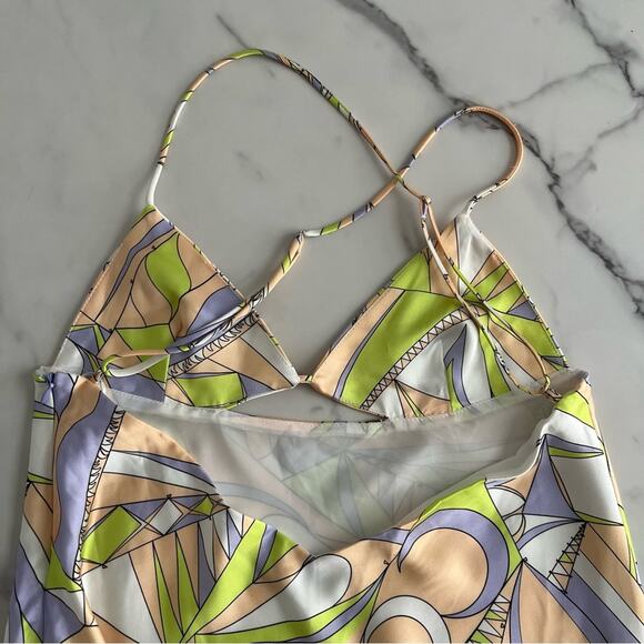 Zara Cutout Satin effect mini dress Size L psychedelic 70’s  coquette boho Retro - Picture 8 of 12